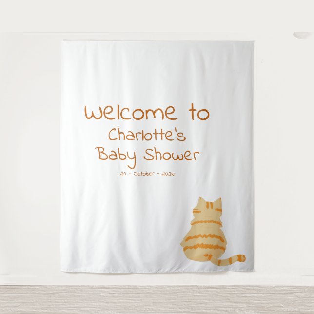 Cute Fat Orange Cat Baby Shower Photo Backdrop Wandteppich (Vorderseite)