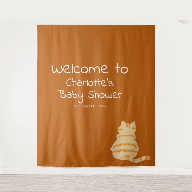 Cute Fat Orange Cat Baby Shower Photo Backdrop Wandteppich (Vorderseite)