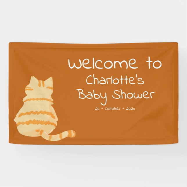 Cute Fat Orange Cat Baby Shower Welcome Banner (Horizontal)