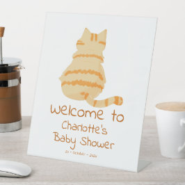 Cute Fat Orange Cat Baby Shower Welcome Sockelschild