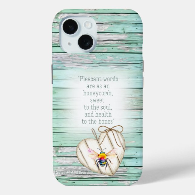 Cute Faux Green Wood Heart Rainbow Bee Faith Case-Mate iPhone Hülle (Rückseite)
