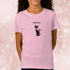 Cute Female Black Cat Pink Bow Green Eyes T-Shirt