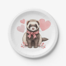 Cute Ferret Kawaii Pink Hearts Illustration Pappteller