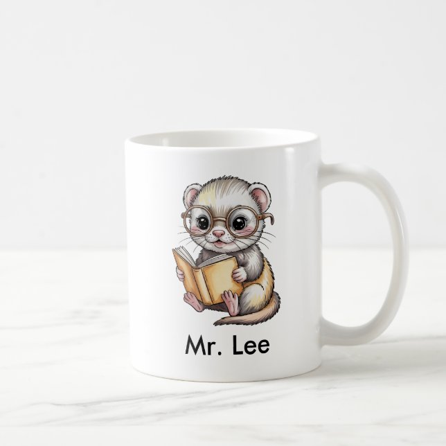 Cute Ferret Reading Book Custom Kaffeetasse (Rechts)