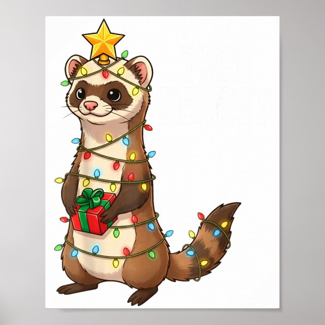 Cute Ferret Wrapped In Christmas Lights Holiday Xm Poster (Vorne)