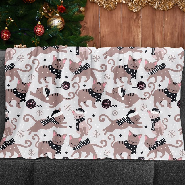 Cute Festive Cat Christmas Pattern Fleecedecke (Von Creator hochgeladen)