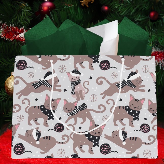 Cute Festive Cat Christmas Pattern Große Geschenktüte (Von Creator hochgeladen)
