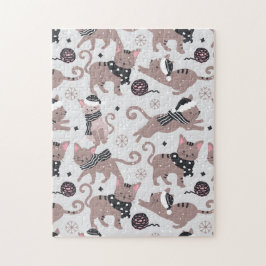Cute Festive Cat Christmas Pattern Puzzle