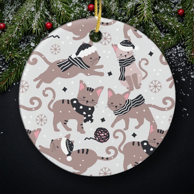 Cute Festive Cat Pattern Christmas Tree Keramik Ornament (Von Creator hochgeladen)