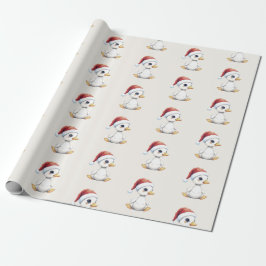 Cute Festive Christmas Goose Duck With Santa Hat Geschenkpapier