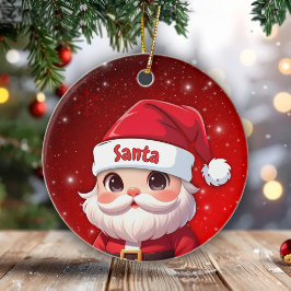 Cute Festive Customizable Red Santa Gift Tag 🎅🎄 Keramik Ornament