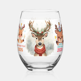 cute festive happy new year 2026 champagne glass weinglas ohne stiel