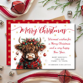 Cute Festive Highland Cow Merry Christmas Business Feiertagskarte