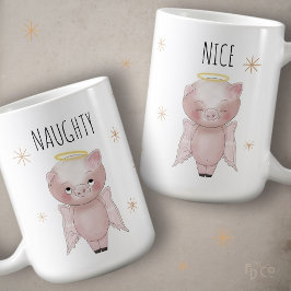 Cute Festive Naughty or Nice Angel Pig Holiday  Kaffeetasse