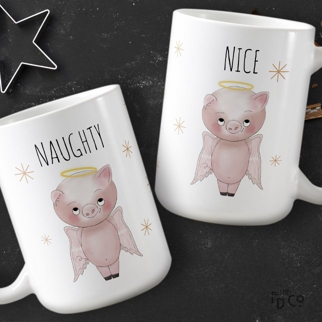 Cute Festive Naughty or Nice Angel Pig Holiday  Kaffeetasse (Von Creator hochgeladen)
