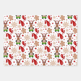 Cute Festive Red Christmas Reindeer Geschenkpapier Set