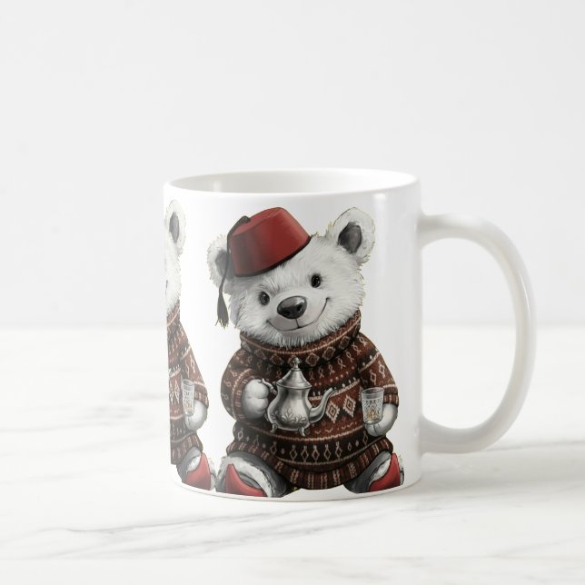  Cute Fez Hat Teddy in Cozy Winter Sweater Kaffeetasse (Rechts)