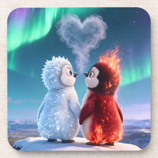 Cute Fire and Ice Penguin Northern Lights Getränkeuntersetzer
