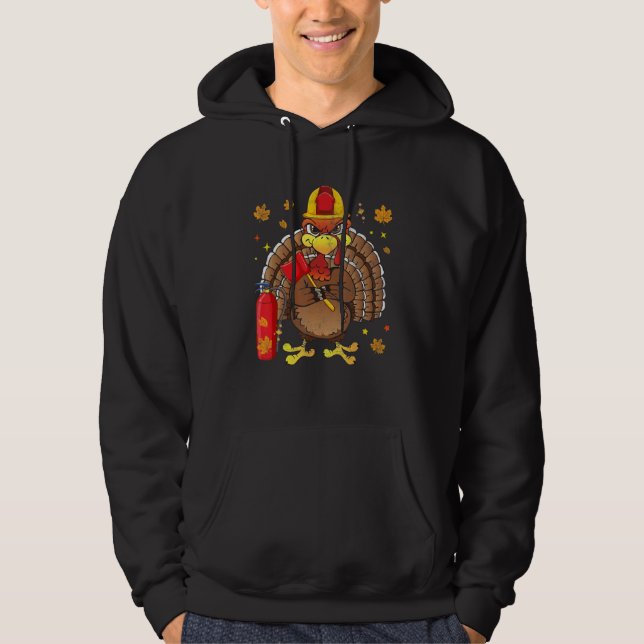 Cute Firefighter Turkey Thanksgiving Day Funny Cos Hoodie (Vorderseite)