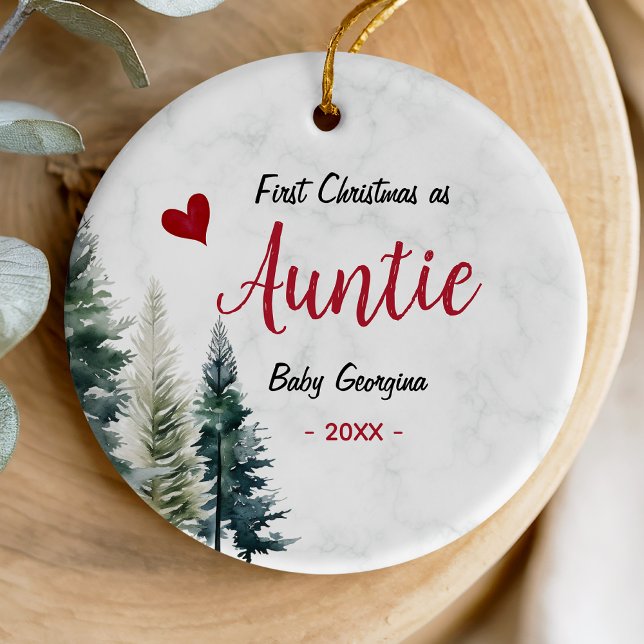 Cute first Christmas as auntie red heart Keramik Ornament (Von Creator hochgeladen)