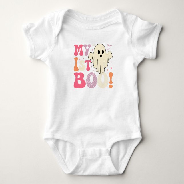 Cute First Halloween Romper with Ghost and Webs Baby Strampler (Vorderseite)