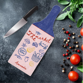 Cute fish market doodles red blue girly custom schneidebrett