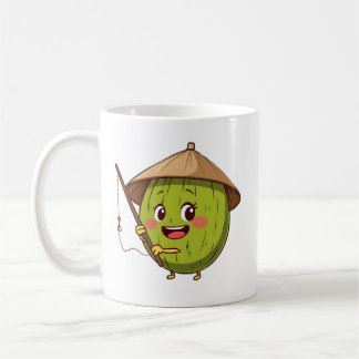 Cute Fishing Coconut Cartoon - Tropical Summer Vib Kaffeetasse