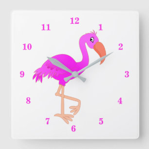 Cute Flamingo - Happy Quadratische Wanduhr