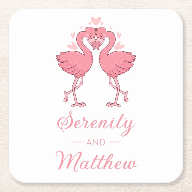 Cute Flamingo Pink Tropical Beach Wedding Rechteckiger Pappuntersetzer (Vorderseite)