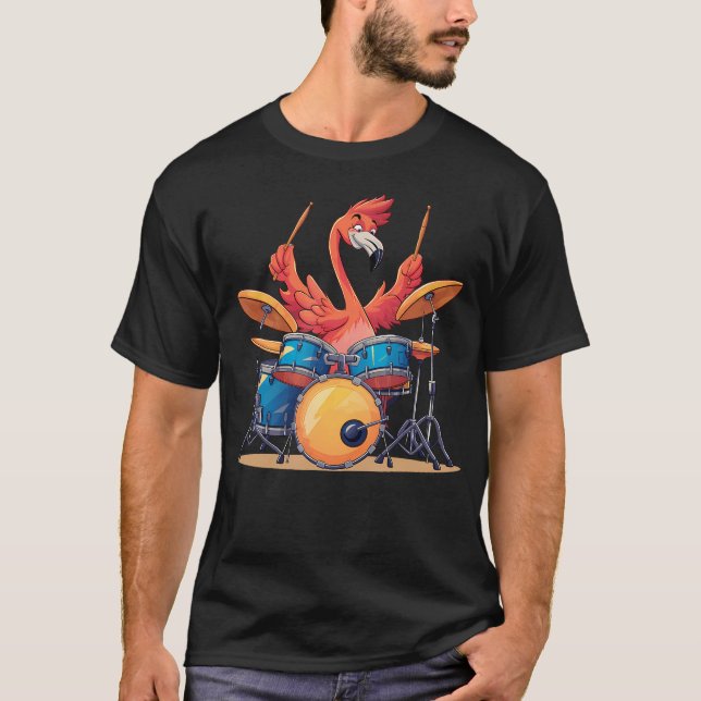 Cute Flamingo Playing Drums Flamingos Drummer Musi T-Shirt (Vorderseite)