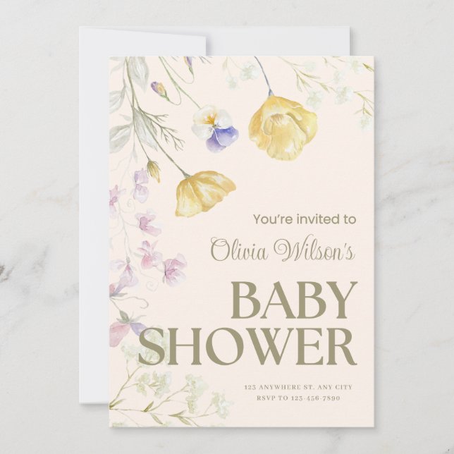 Cute Floral Baby Shower Invitation Mitteilungskarte (Vorderseite)