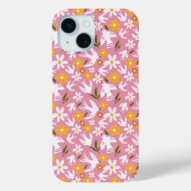 Cute Floral Bird Seamless Pattern Case-Mate iPhone Hülle (Rückseite)
