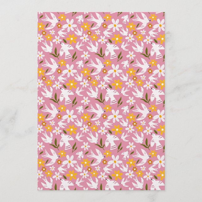 Cute Floral Bird Seamless Pattern Einladung (Vorderseite)