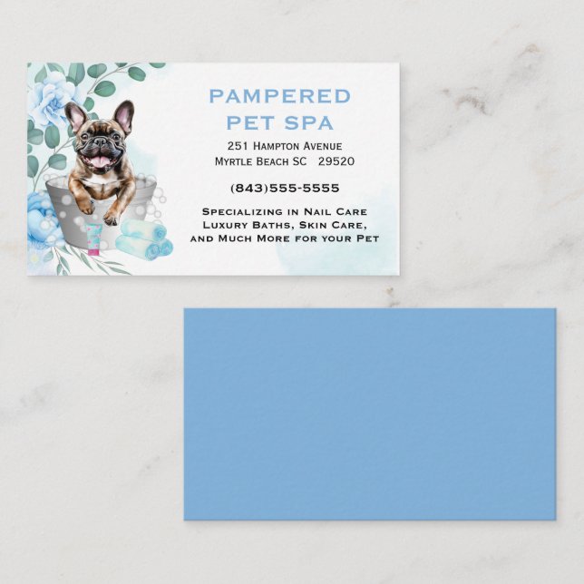 Cute Floral Blue Pet Groomer Spa  Visitenkarte (Vorne/Hinten)
