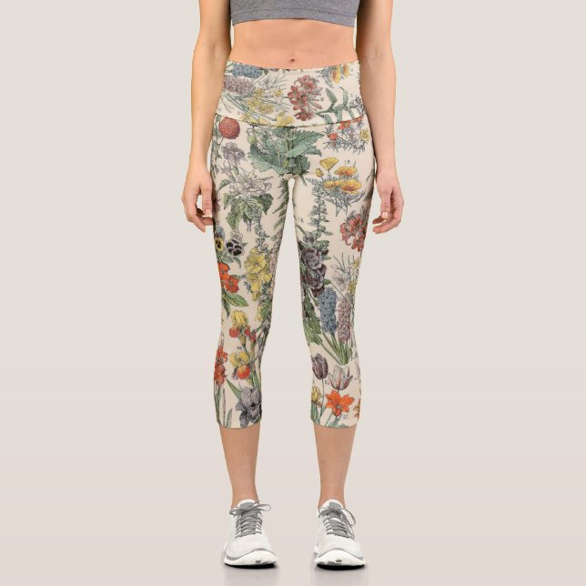 Cute Floral Botanical Drawing by Adolphe Millot Capri Leggings (Vorderseite)