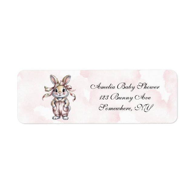 Cute Floral Bunny Girl Baby Shower Address (Vorne)