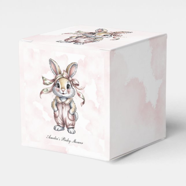 Cute Floral Bunny Girl Baby Shower Geschenkschachtel (Vorderseite)