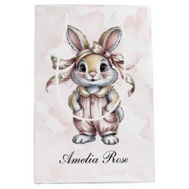 Cute Floral Bunny Girl Baby Shower Mittlere Geschenktüte