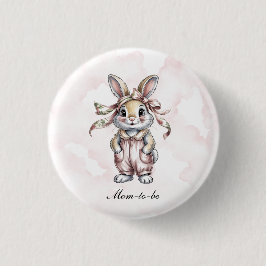 Cute Floral Bunny Girl Baby Shower Mom-to-be Button