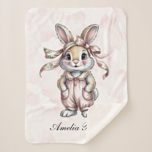 Cute Floral Bunny Girl Baby Shower Welcome Sign Sherpadecke (Vorderseite)