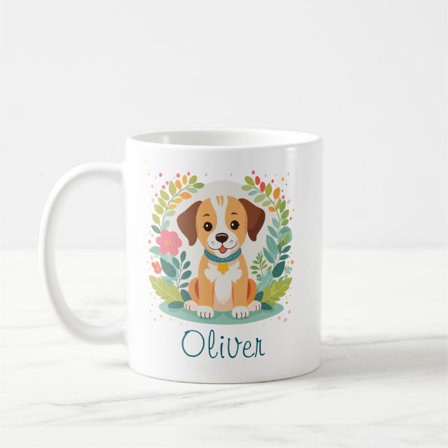 Cute Floral Dog Puppy  Kaffeetasse (Links)