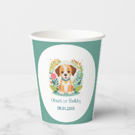  Cute Floral Dog Puppy Kids Birthday Party Pappbecher