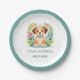  Cute Floral Dog Puppy Kids Birthday Party Pappteller