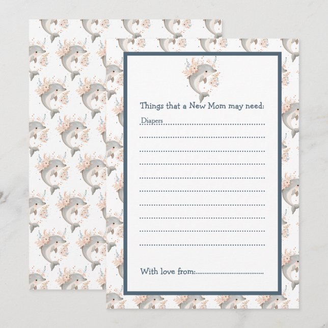 Cute Floral Dolphin Baby Shower Einladung (Vorne/Hinten)