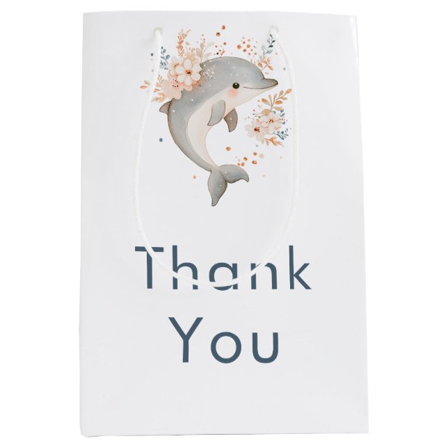 Cute Floral Dolphin Baby Shower Mittlere Geschenktüte (Vorderseite)