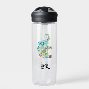 Cute floral elephant with custom monogram trinkflasche