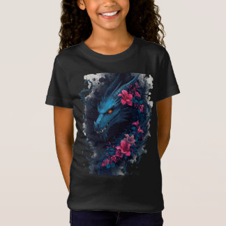Cute Floral Fierce Blue Dragon and Flowers T-Shirt