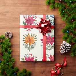 Cute Floral Folk Christmas Geschenkpapier