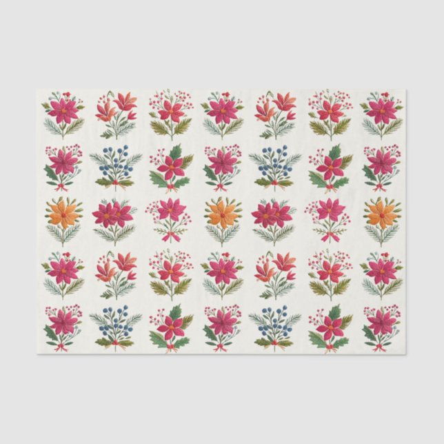Cute Floral Folk Christmas Seidenpapier (Vorderseite)