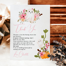 Cute floral ghost pumpkin little boo baby shower dankeskarte